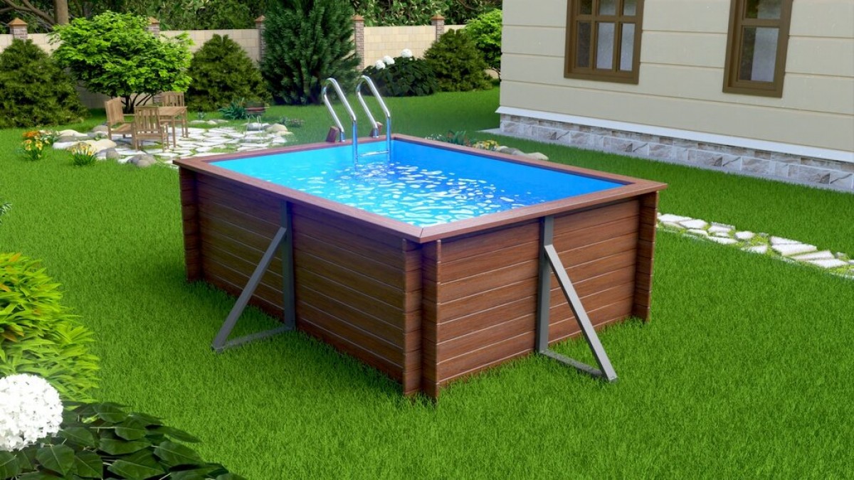 Деревянный сборный бассейн "Кая" 370 х 250 х 145 см от Кристалл глубиной 145 см, прямоугольник морозоустойчивый