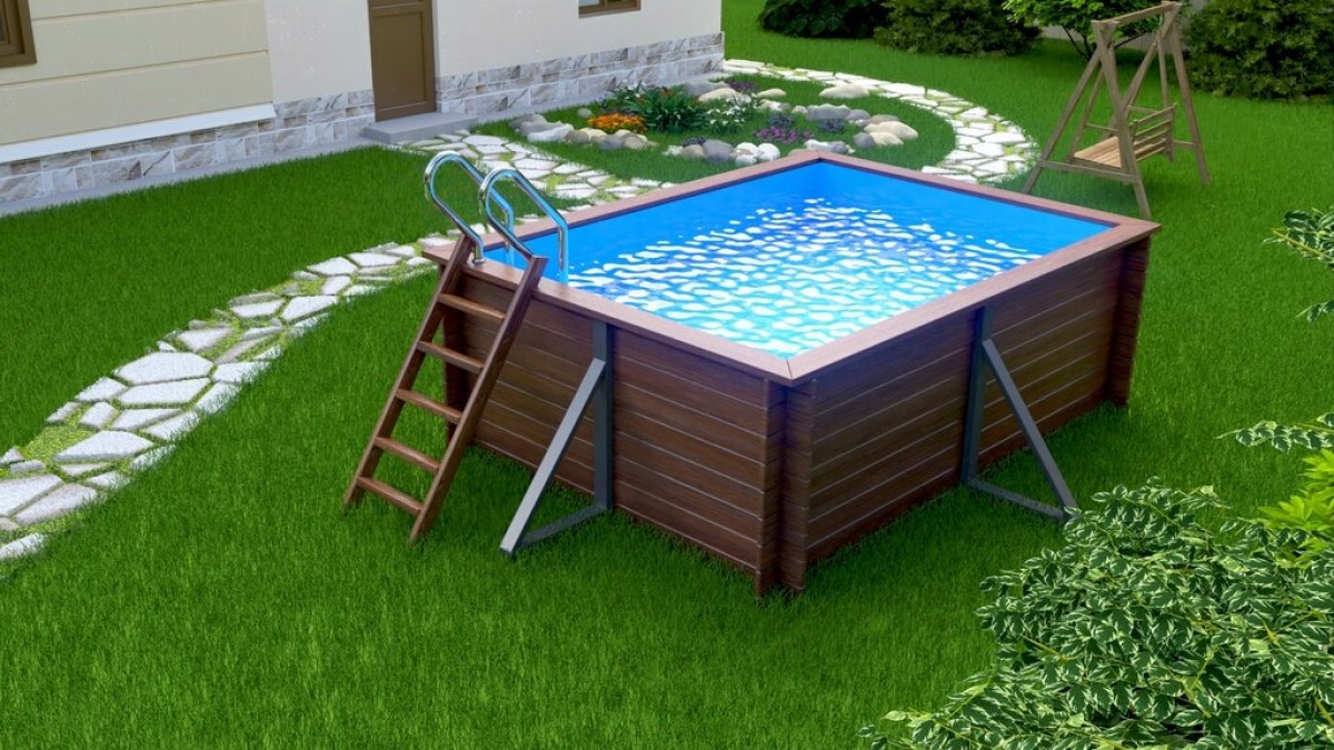 Деревянный сборный бассейн "Кая" 370 х 250 х 145 см от Кристалл глубиной 145 см, прямоугольник морозоустойчивый