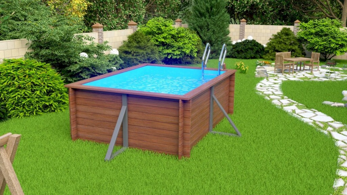 Деревянный сборный бассейн "Кая" 370 х 250 х 145 см от Кристалл глубиной 145 см, прямоугольник морозоустойчивый