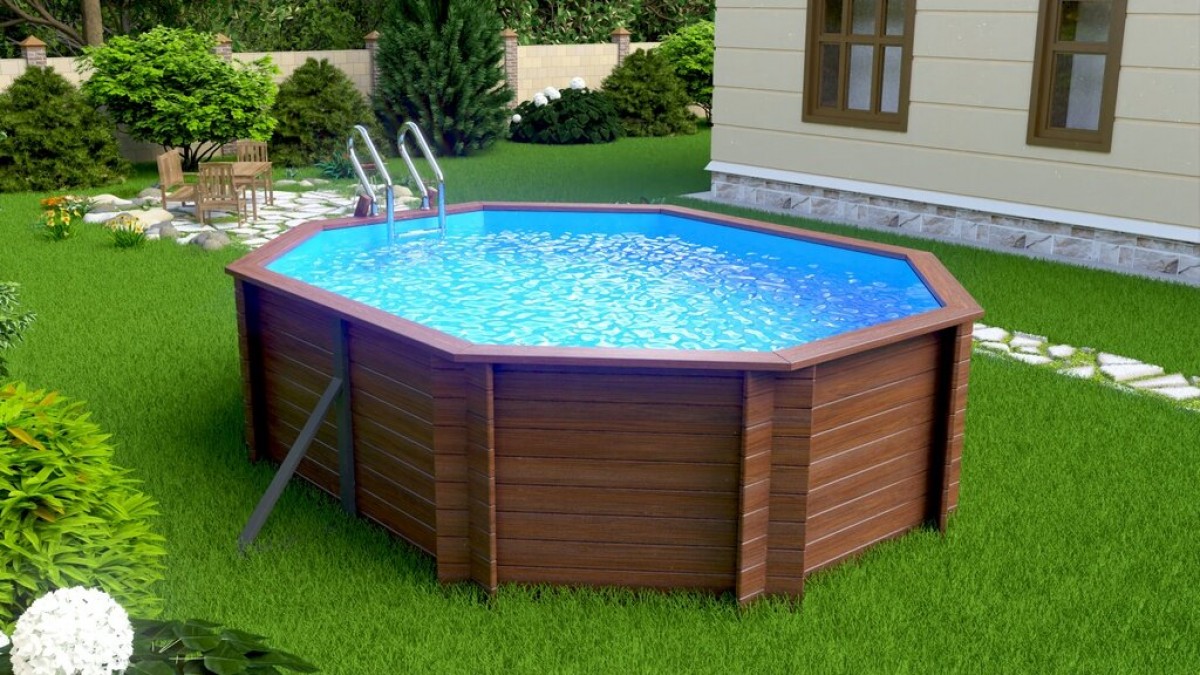 Деревянный сборный бассейн "Киренга" 465 х 370 х 115 см от Кристалл глубиной 115 см, овальный морозоустойчивый