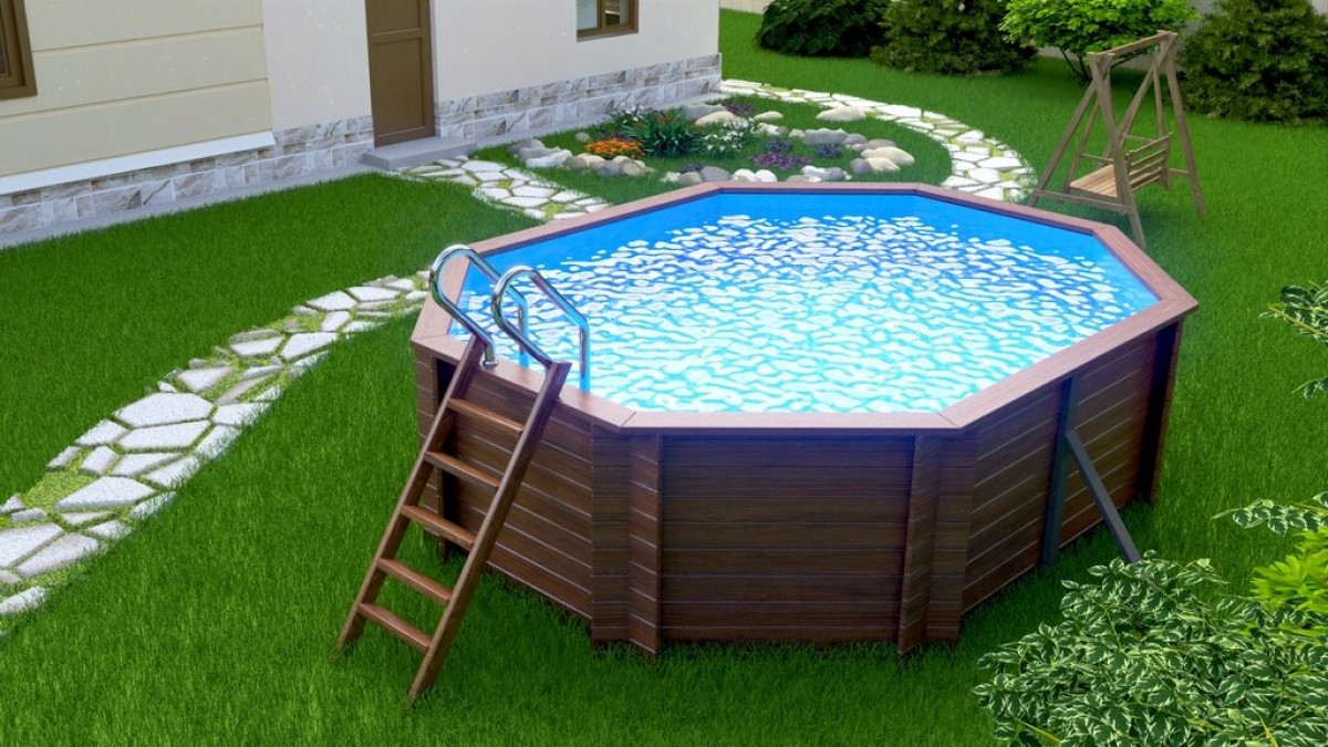 Деревянный сборный бассейн "Киренга" 465 х 370 х 115 см от Кристалл глубиной 115 см, овальный морозоустойчивый