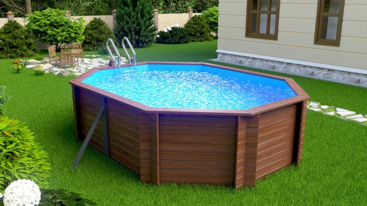 Деревянный сборный бассейн Селенга" 500 х 370 х 130 см от Кристалл глубиной 130 см, овальный морозоустойчивый