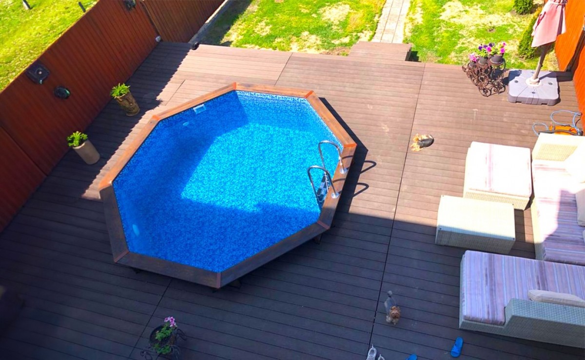 Деревянный сборный бассейн "Орон" 370 х 370 х 115 см от Кристалл глубиной 115 см, круглый морозоустойчивый