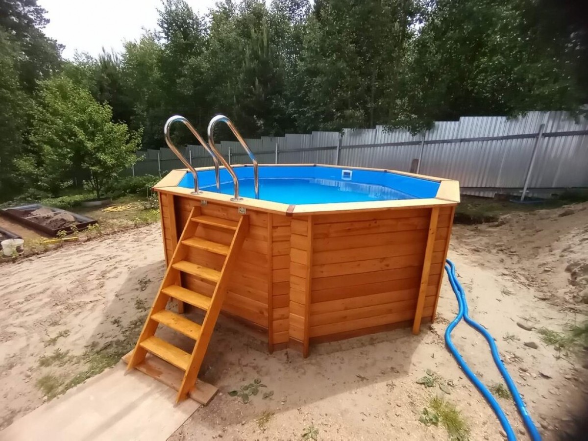 Деревянный сборный бассейн "Орон" 370 х 370 х 115 см от Кристалл глубиной 115 см, круглый морозоустойчивый