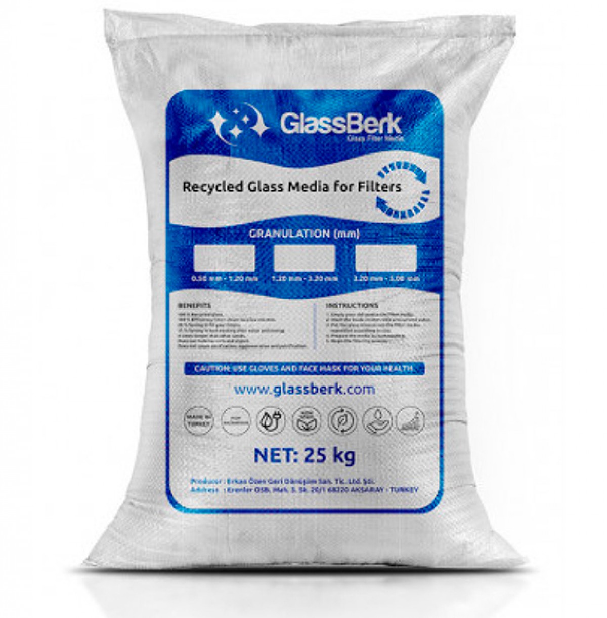 Песок стеклянный 3.2-5.0 мм, GlassВerk, мешок 25 кг