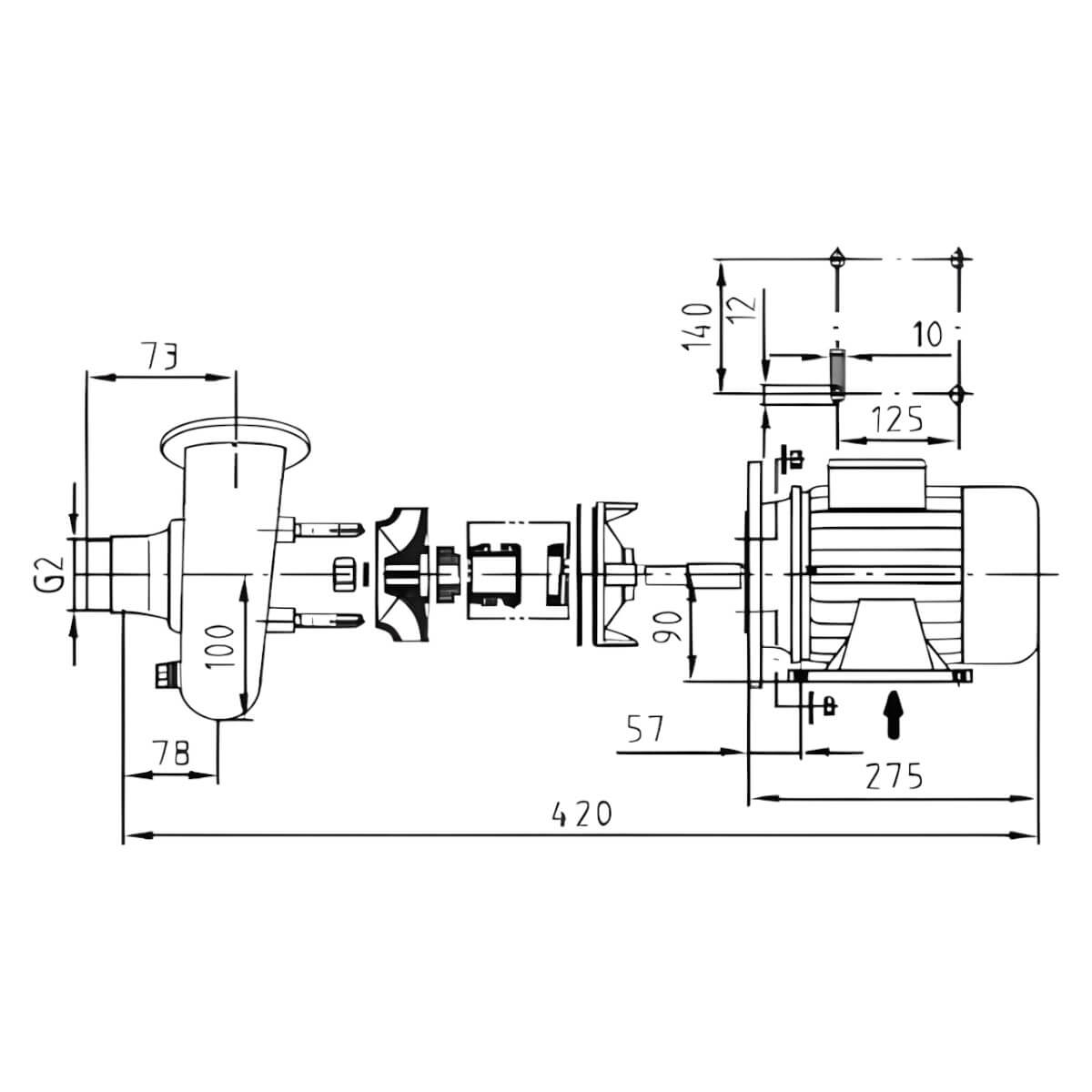 Насос без префильтра бронзовый для бассейна 2,2 кВт Hugo Lahme 400В (7751050)