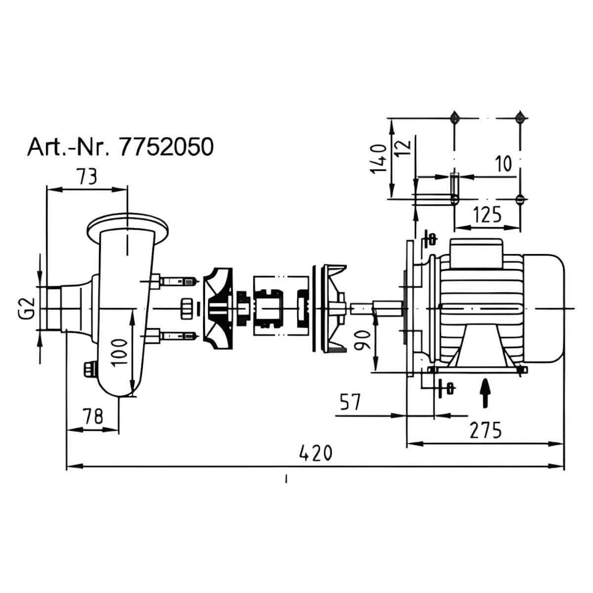 Насос без префильтра бронзовый для бассейна 1,8 кВт Hugo Lahme 230В (7752050)