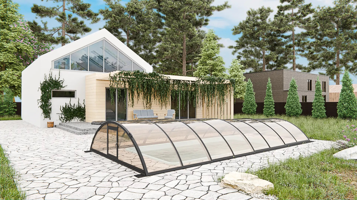 Раздвижной павильон для бассейна Standart L 6,36м*4,5м*1,15м Литой поликарбонат