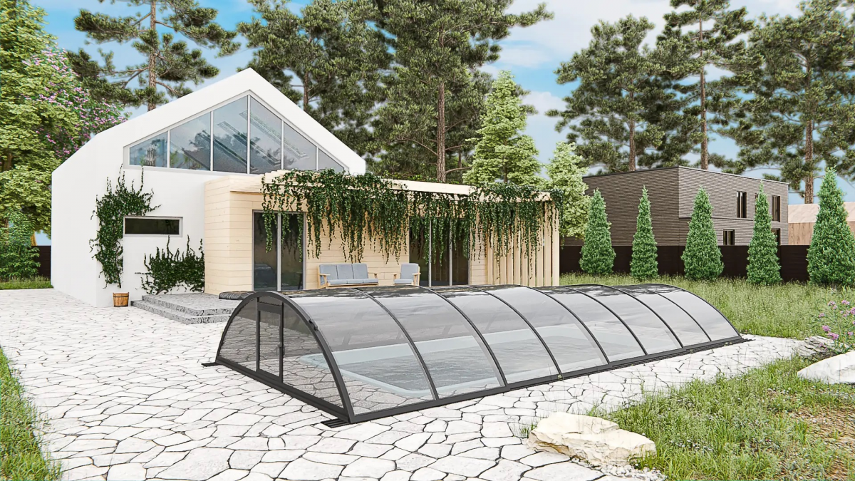 Раздвижной павильон для бассейна Standart L 6,36м*4,5м*1,15м Литой поликарбонат