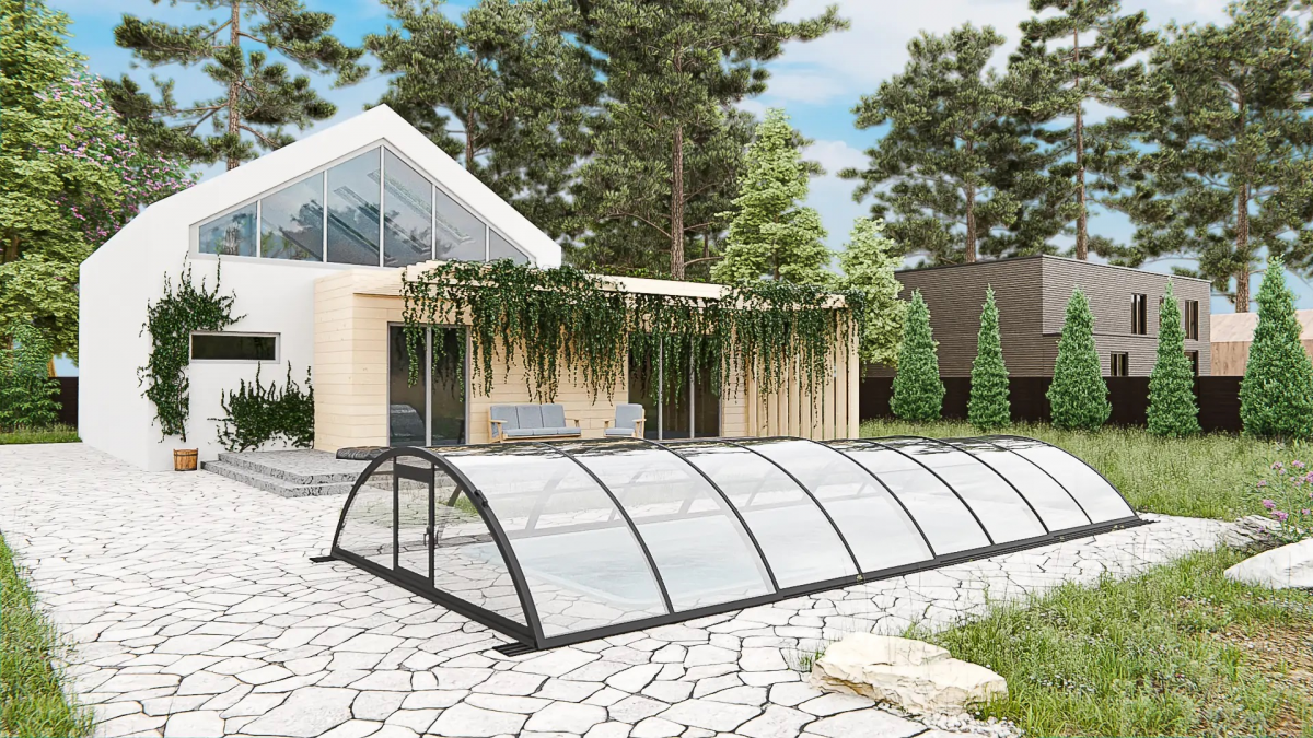 Раздвижной павильон для бассейна Standart L 6,36м*4,5м*1,15м Литой поликарбонат