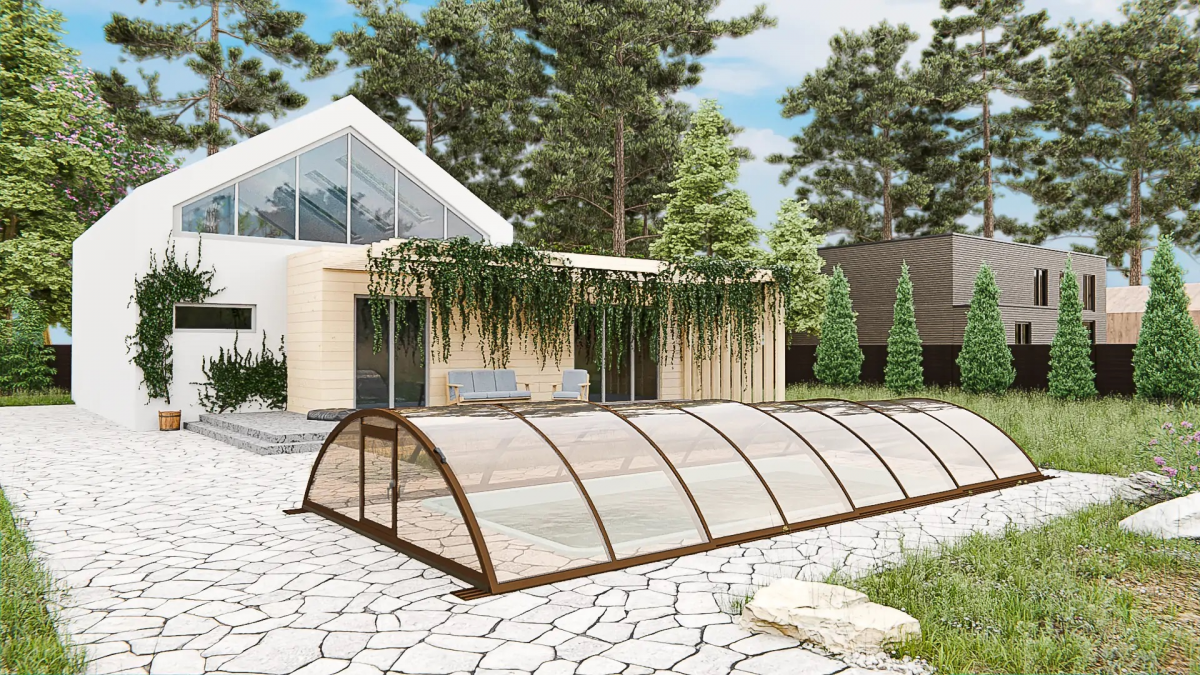 Раздвижной павильон для бассейна Standart L 6,36м*4,5м*1,15м Литой поликарбонат