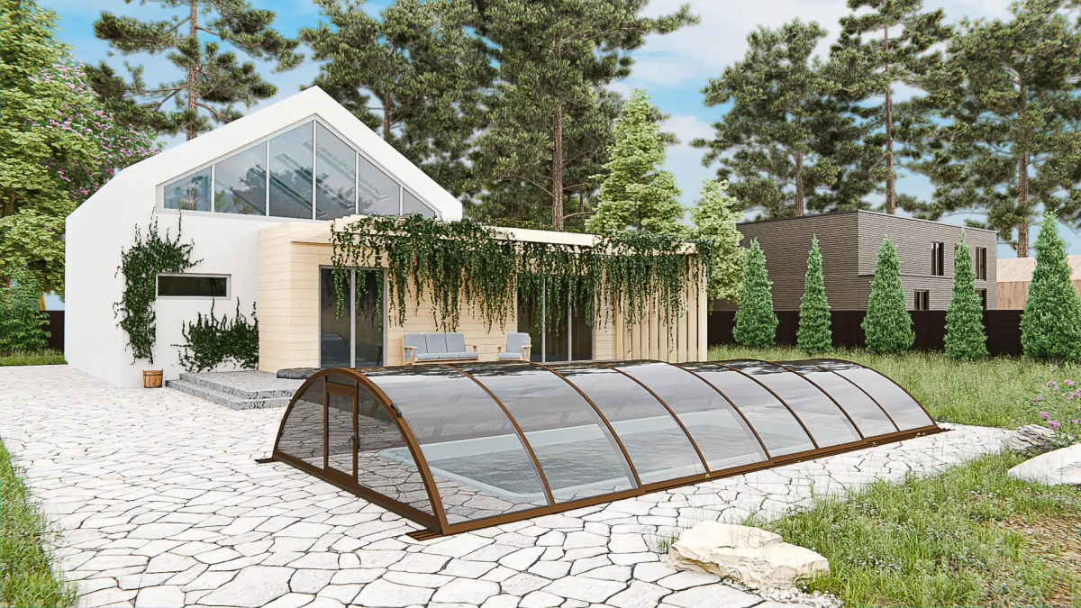 Раздвижной павильон для бассейна Standart L 6,36м*4,5м*1,15м Литой поликарбонат