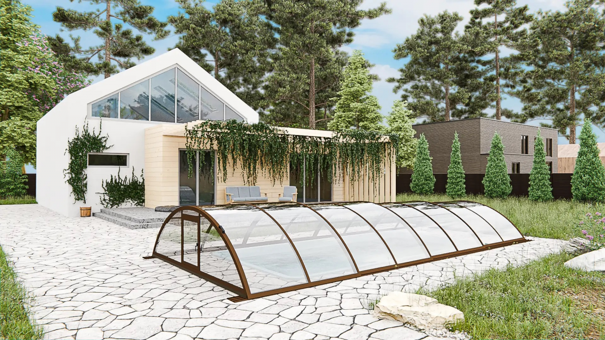 Раздвижной павильон для бассейна Standart L 6,36м*4,5м*1,15м Литой поликарбонат