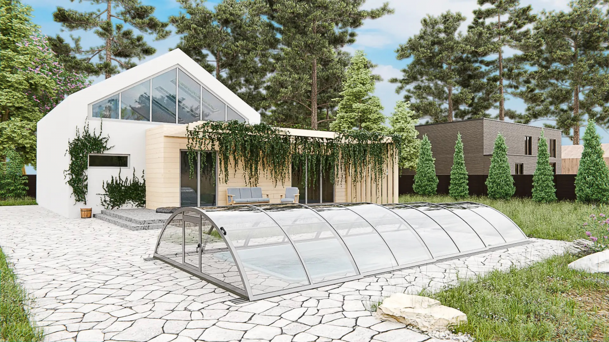 Раздвижной павильон для бассейна Standart L 6,36м*4,5м*1,15м Литой поликарбонат