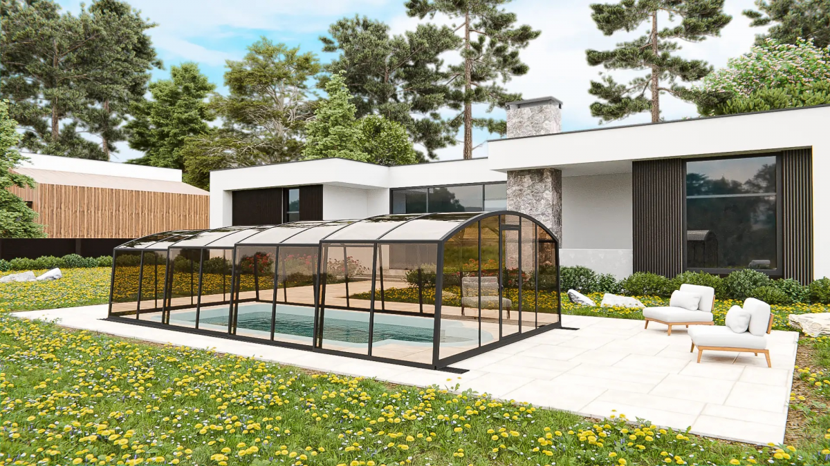 Раздвижной павильон для бассейна Avrora H 8,48м*4,5м*1,9м Литой поликарбонат