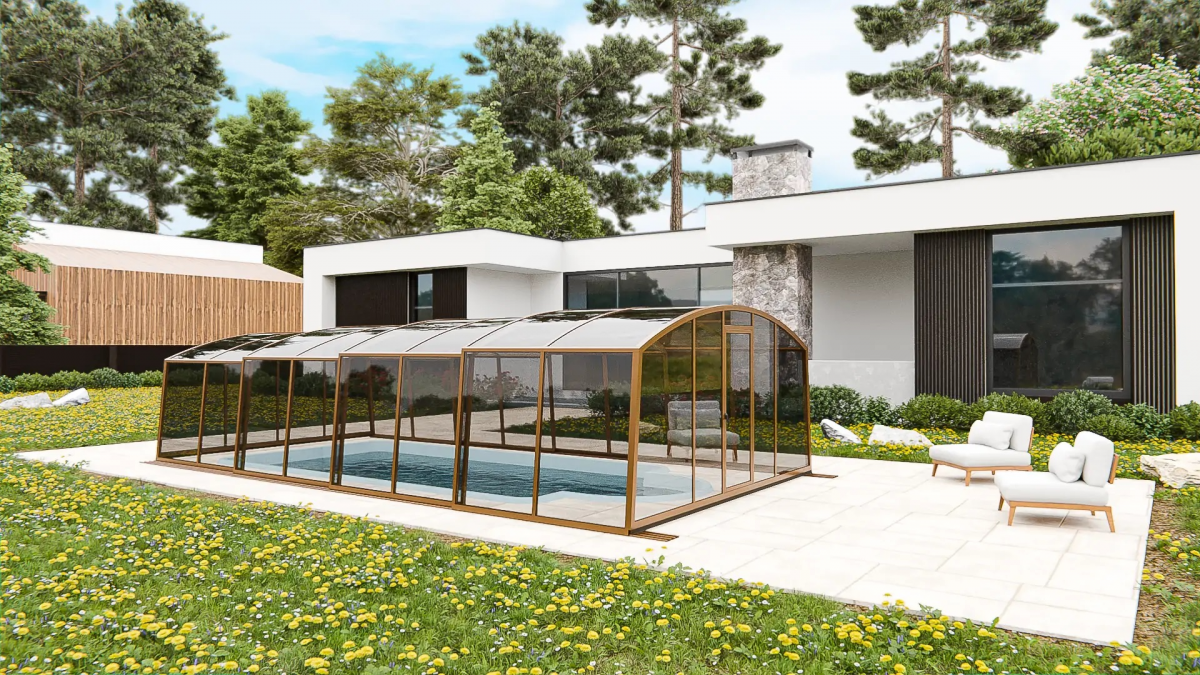 Раздвижной павильон для бассейна Avrora H 8,48м*4,5м*1,9м Литой поликарбонат