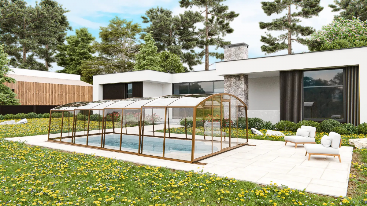 Раздвижной павильон для бассейна Avrora H 8,48м*4,5м*1,9м Литой поликарбонат