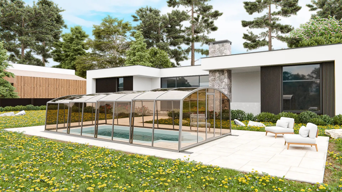 Раздвижной павильон для бассейна Avrora H 8,48м*4,5м*1,9м Литой поликарбонат