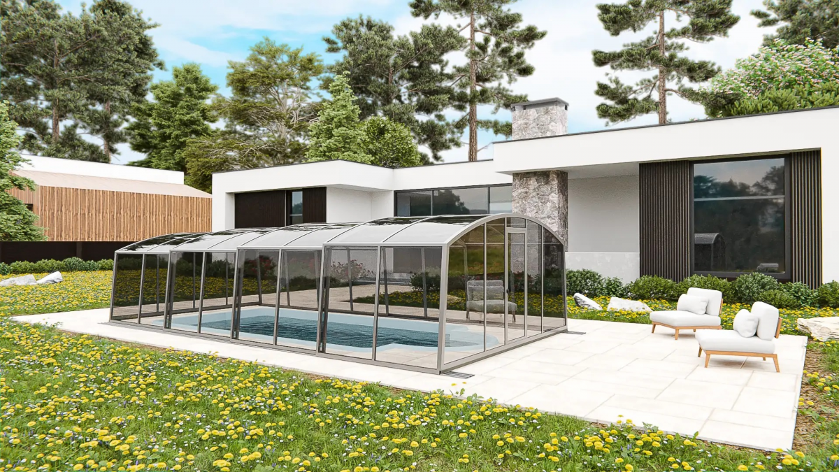 Раздвижной павильон для бассейна Avrora H 8,48м*4,5м*1,9м Литой поликарбонат