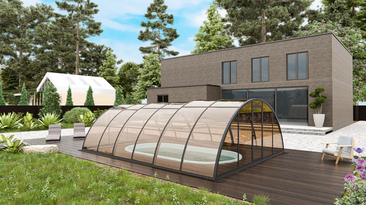 Раздвижной павильон для бассейна Standart H 6,36м*3м*1,5м Канальный поликарбонат