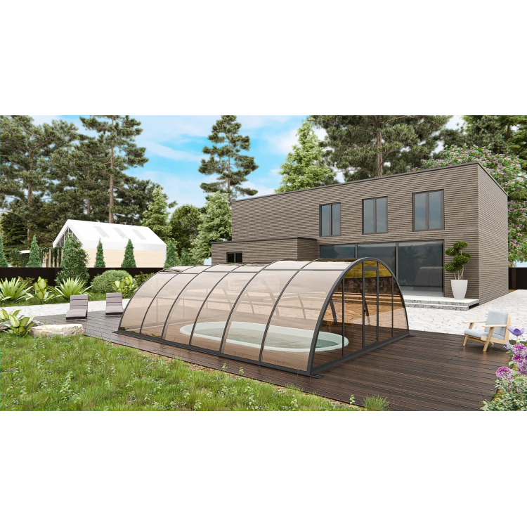 Раздвижной павильон для бассейна Standart H 12,72М*2,5М*1,25М Канальный поликарбонат