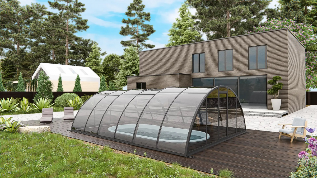 Раздвижной павильон для бассейна Standart H 6,36м*3м*1,5м Канальный поликарбонат