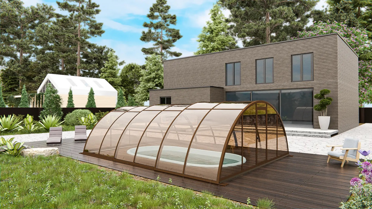 Раздвижной павильон для бассейна Standart H 6,36м*3м*1,5м Канальный поликарбонат