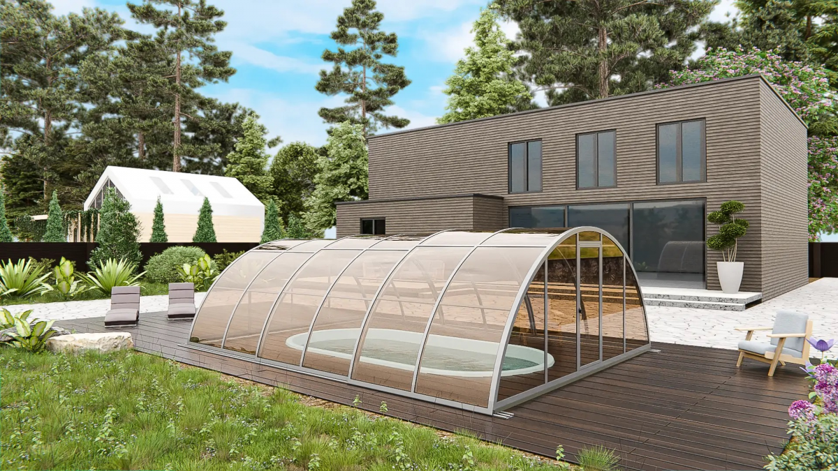 Раздвижной павильон для бассейна Standart H 6,36м*3м*1,5м Канальный поликарбонат