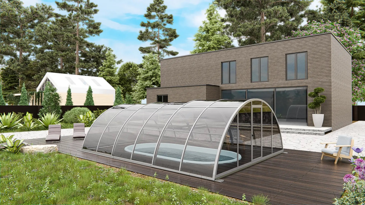 Раздвижной павильон для бассейна Standart H 6,36м*3м*1,5м Канальный поликарбонат