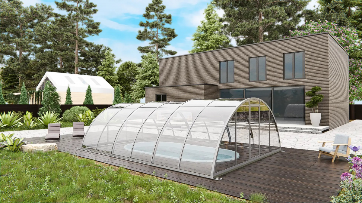 Раздвижной павильон для бассейна Standart H 6,36м*3м*1,5м Канальный поликарбонат